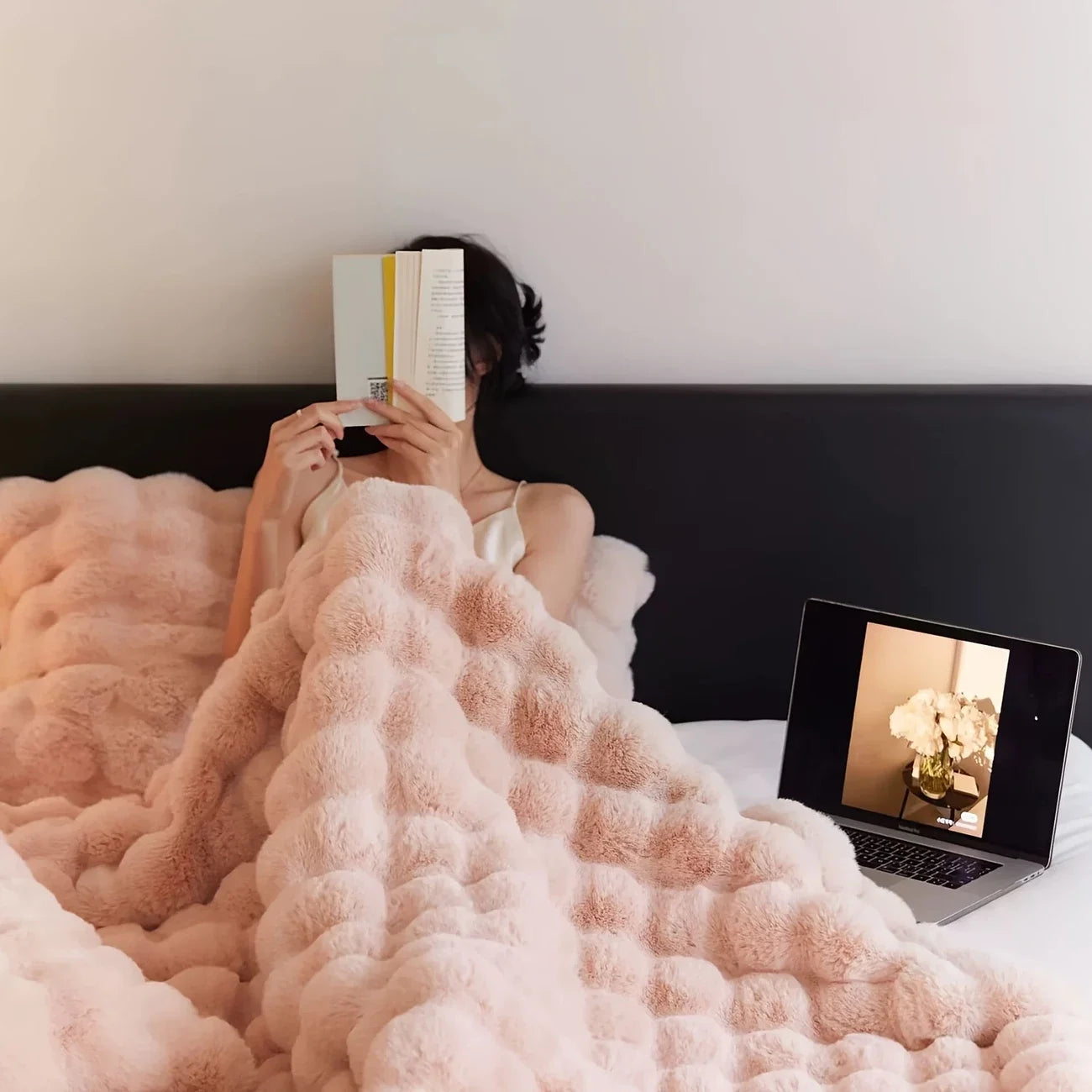 CozyFaux Rabbit Plush Throw Blanket