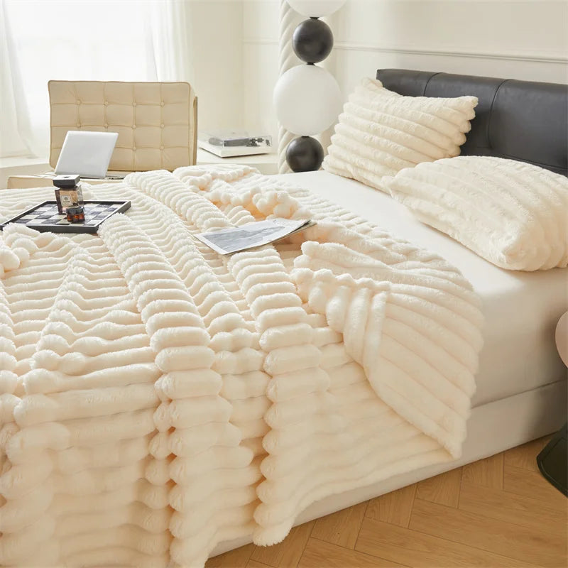 CozyStripe Warm Plush Throw Blanket