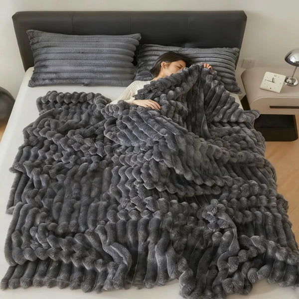 CozyStripe Warm Plush Throw Blanket