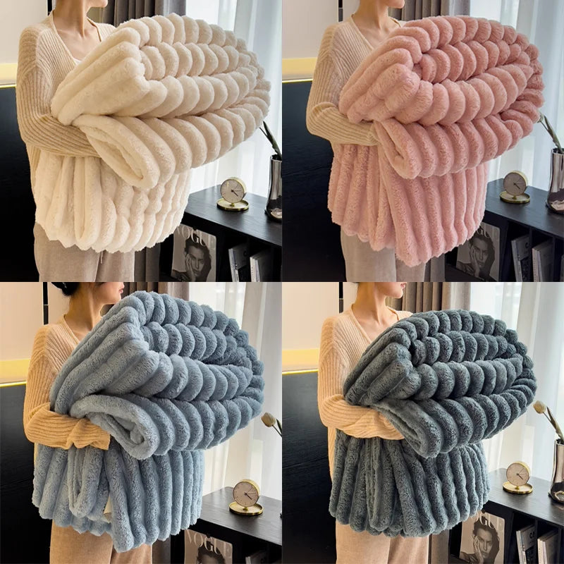 CozyStripe Warm Plush Throw Blanket